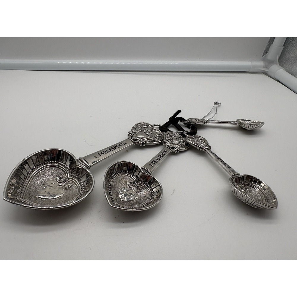 Ganz Vintage Style Silver Tone 4 inch Zinc Metal Kitchen Measuring Spoons Set
